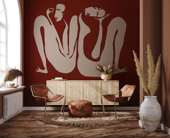 Tapeta artystyczna Wallart Couple Burgundy dwie postacie abstrakcja