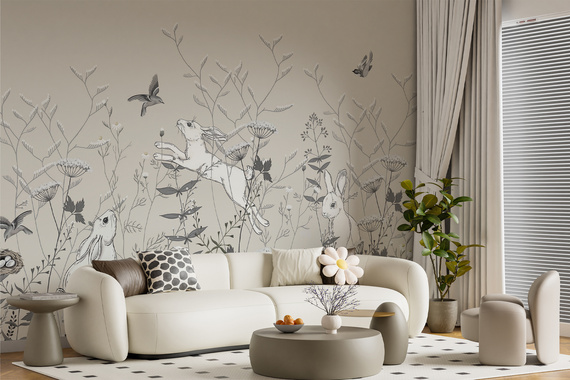 Fototapeta Polne Kwiaty I Króliczki