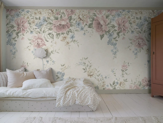 Mural Flower Garden 6944 kwiaty kwiatki w pastelowych kolorach