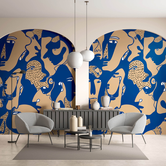 Tapeta artystyczna Wallart Faces Cobalt twarze abstrakcja