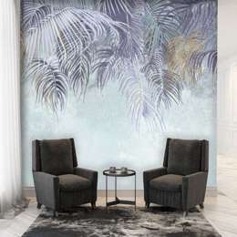 Fototapeta 3D do Salonu Liście Beton Fiolet Błękit