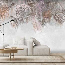 Fototapeta 3D do salonu Beton Liście Natura Beż Brąz