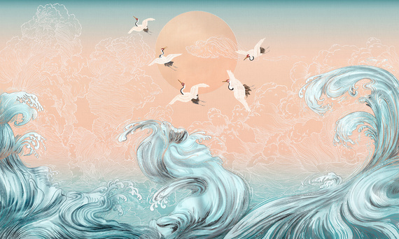 Fototapeta artystyczna Lucent morskie fale ptaki