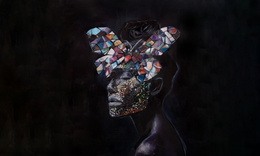 Tapeta artystyczna Wallart Relax Portret kobiety z motylem z abstrakcja