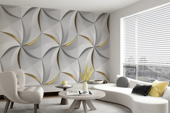 Fototapeta Biało-Złota 3D Geometria